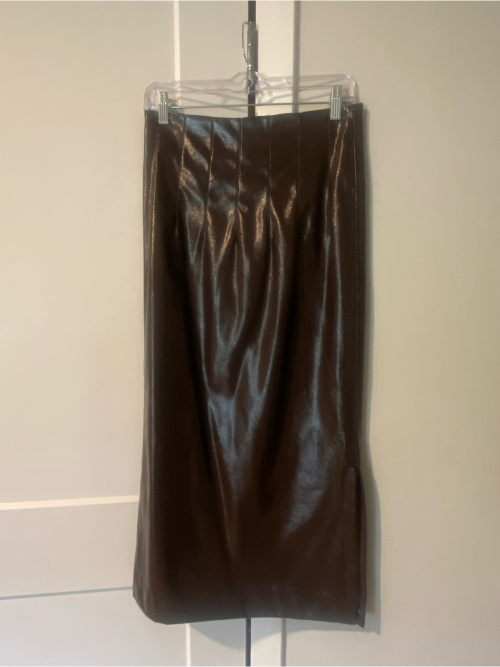 Worthington Glossy Brown Faux Leather Midi Skirt